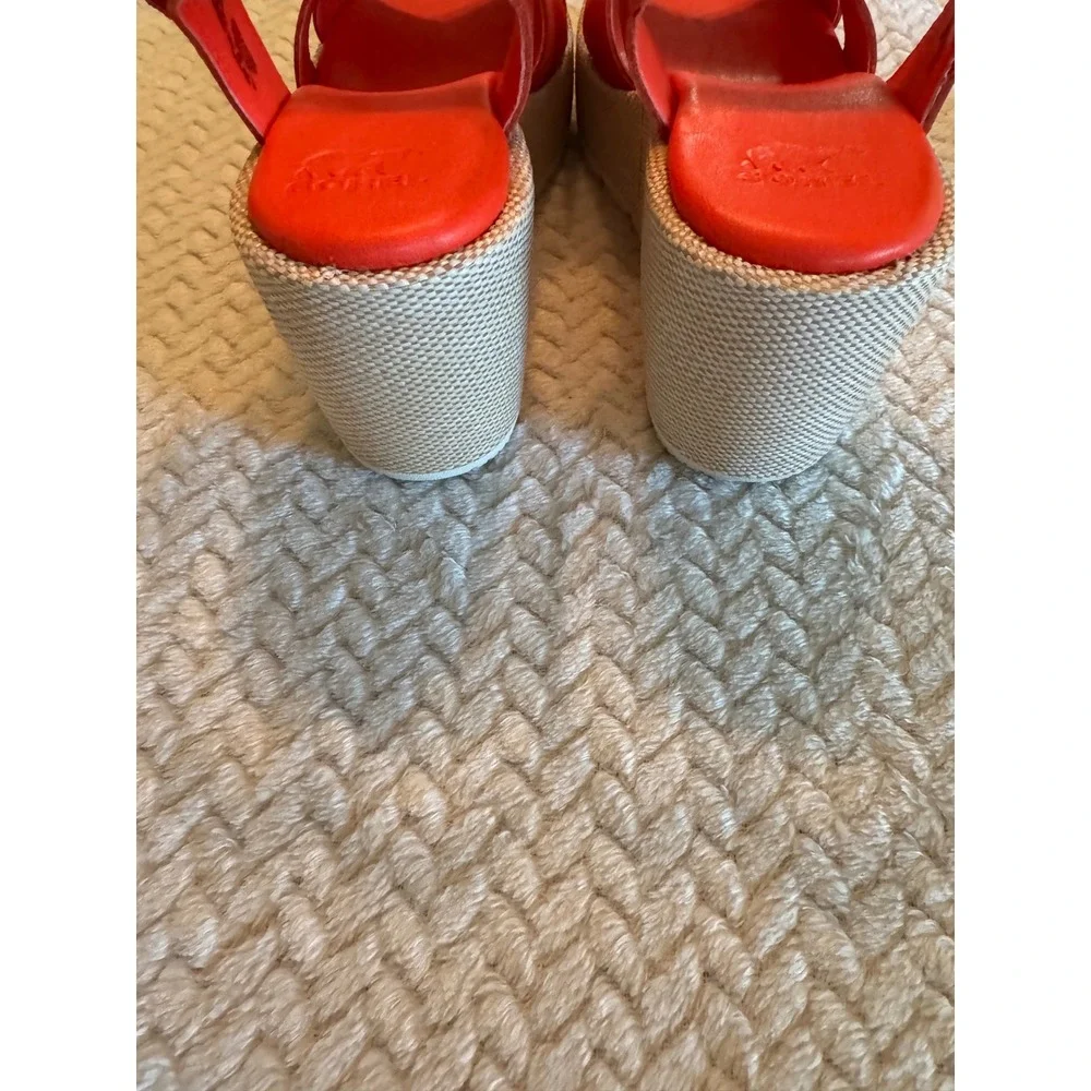 Sorel Cameron Flatform Red Leather Espadrille Wedge Sandals NL5359-637 Women 9.5